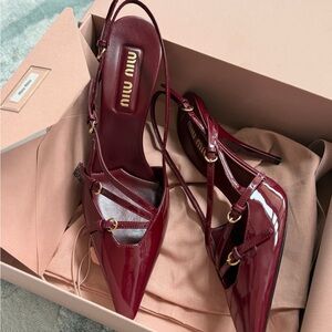 Miu Miu Burgundy Patent leather slingbacks with buckles